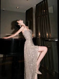 Sexy Sheath Strapless Champagne Sequin Evening Dress Prom Dresses Birthday Outfits HZ1024