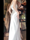 Sexy Mermaid Square Neckline White Slit Long Evening Dress Prom Dresses Birthday Outfits HZ1024