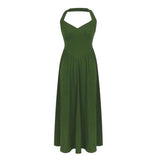Elegant A line Halter Satin Green Sleeveless Prom Dresses birthday Party Dress HZ1024