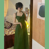 Elegant A line Halter Satin Green Sleeveless Prom Dresses birthday Party Dress HZ1024