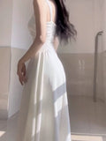 Simple A line Square Satin White Sleeveless Prom Dresses Birthday Party Dress HZ1024