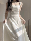 Simple A line Square Satin White Sleeveless Prom Dresses Birthday Party Dress HZ1024