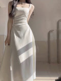 Simple A line Square Satin White Sleeveless Prom Dresses Birthday Party Dress HZ1024