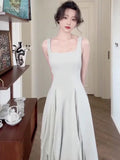 Simple A line Square Neckline Green Sleeveless Chiffon Prom Dresses Birthday Party Dress HZ1024