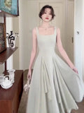 Simple A line Square Neckline Green Sleeveless Chiffon Prom Dresses Birthday Party Dress HZ1024