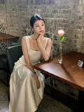 Vintage Mermaid Square Neckline White Sleeveless Satin Prom Dresses Birthday Party Dress HZ1024