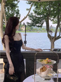 Vintage Mermaid Spaghetti Straps Black Lace Sleeveless Prom Dresses Birthday Party Dress HZ1024