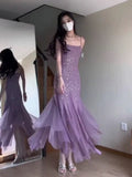 Pretty Mermaid Spaghetti Straps Chiffon Evening Dress Prom Dresses With Beads HZ1024