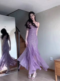 Pretty Mermaid Spaghetti Straps Chiffon Evening Dress Prom Dresses With Beads HZ1024