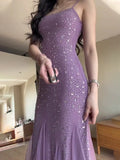 Pretty Mermaid Spaghetti Straps Chiffon Evening Dress Prom Dresses With Beads HZ1024