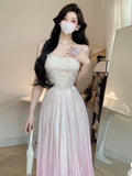 Vintage A Line Spaghetti Straps Ombre Pink Long Evening Dress Prom Dresses HZ1024