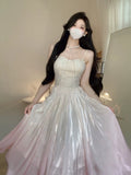 Vintage A Line Spaghetti Straps Ombre Pink Long Evening Dress Prom Dresses HZ1024