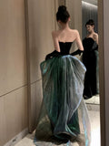 Modest Mermaid Strapless Black Sleeveless Prom Dress Formal Evening Dresses With Gloves HZ1024