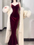 Sexy Mermaid Straps Burgundy Long Evening Dress Prom Dresses Birthday Outfits HZ1024