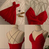 Vintage A Line Straps Red Satin Beading Evening Dress Prom Dresses HZ1024