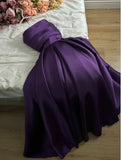 Pretty A Line Strapless Grape Satin Evening Dress Prom Dresses With Ruffles HZ1024