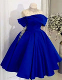 Pretty Ball Gown Royal Blue Satin Evening Dress Prom Dresses With Beads HZ1024