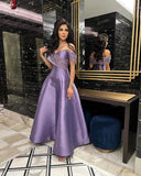 Pretty A Line Off The Shoulder Lilac Satin Beads Long Prom Dress Evening Dresses HZ1024