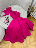 Sexy A line One Shoulder Satin Long Hot Pink Prom Dress Party Evening Dress HZ1024