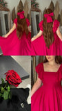 Sexy A line Square Neckline Hot Pink Prom Dress Party Evening Dress HZ1024