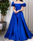 Pretty A Line Off The Shoulder Royal Blue Satin Long Prom Dress Evening Dresses HZ1024