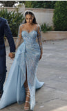 Pretty Sheath Scoop Long Sleeves Sequin Slit Prom Dress Evening Dresses HZ1024