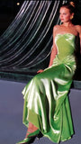 Pretty Mermaid Strapless Green Satin Long Prom Dress Evening Dresses HZ1024