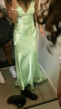Pretty Mermaid Straps Mint Green Silk Satin Long Prom Dress Evening Dresses HZ1024