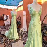 Pretty Mermaid Straps Mint Green Silk Satin Long Prom Dress Evening Dresses HZ1024