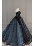 Vintage Ball Gown Strapless Blue Long Prom Dresses 1950s Retro Evening Dress HZ1024