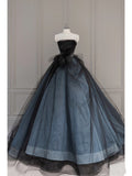 Vintage Ball Gown Strapless Blue Long Prom Dresses 1950s Retro Evening Dress HZ1024
