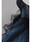 Vintage Ball Gown Strapless Blue Long Prom Dresses 1950s Retro Evening Dress HZ1024