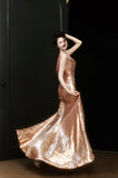 Sexy Sheath Straps Sequin Gold Prom Dresses Party Evening Dress With Ruffles HZ1024
