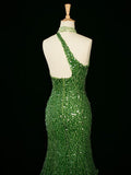 Sexy Sheath One Shoulder Green Sequin Prom Dresses Party Evening Dress With Beads HZ1024