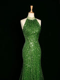 Sexy Sheath One Shoulder Green Sequin Prom Dresses Party Evening Dress With Beads HZ1024