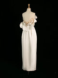 Chic Sheath Strapless Sleeveless Ivory Satin Wedding Dresses With Flowers HZ1024