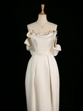 Chic Sheath Strapless Sleeveless Ivory Satin Wedding Dresses With Flowers HZ1024