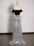 Sexy A Line Off The Shoulder Sequin Prom Dresses Party Evening Dress With Ruffles HZ1024