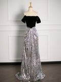 Sexy A Line Off The Shoulder Sequin Prom Dresses Party Evening Dress With Ruffles HZ1024