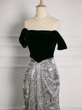 Sexy A Line Off The Shoulder Sequin Prom Dresses Party Evening Dress With Ruffles HZ1024