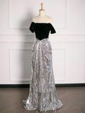 Sexy A Line Off The Shoulder Sequin Prom Dresses Party Evening Dress With Ruffles HZ1024