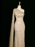 Sexy Mermaid One Shoulder Slit Sequin Prom Dresses Party Evening Dress HZ1024