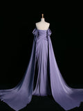 Pretty A Line Off The Shoulder Grape Satin Long Prom Dresses Party Evening Dress HZ1024