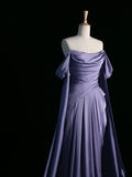 Pretty A Line Off The Shoulder Grape Satin Long Prom Dresses Party Evening Dress HZ1024