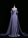 Pretty A Line Off The Shoulder Grape Satin Long Prom Dresses Party Evening Dress HZ1024
