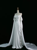 Pretty A Line Off The Shoulder White Satin Long Prom Dresses Party Evening Dress HZ1024