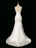 Luxury Mermaid Halter Sleeveless White Satin Wedding Dresses With Pearls HZ1024