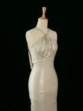 Pretty Mermaid Halter Sequin Long Prom Dresses Party backless Evening Dress HZ1024