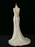 Pretty Mermaid Halter Sequin Long Prom Dresses Party backless Evening Dress HZ1024