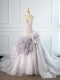 Pretty Mermaid Strapless Lilac Tulle Long Prom Dresses Party Gown Evening Dress HZ1024